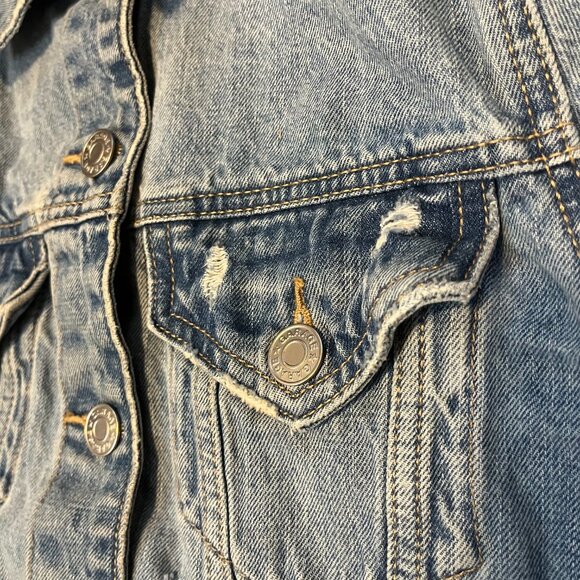 (CLO3)Garage Coupe Boyfriend Fit Distressed Denim Jean Jacket Women Size S Women - Picture 6 of 8